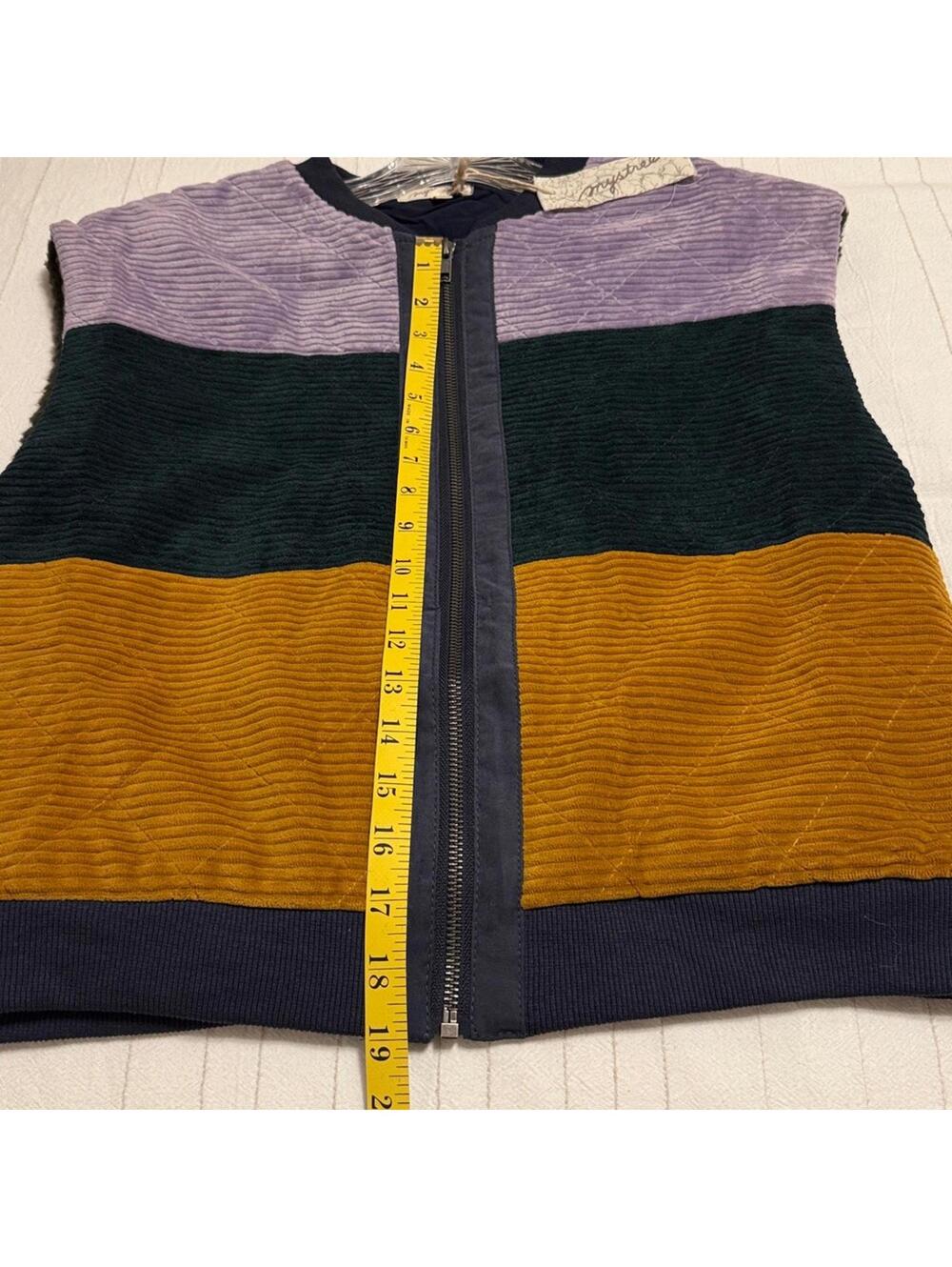Mystree Bohemian Color Block Corduroy Fleece Vest Women's Small Boho Western - Picture 5 of 5